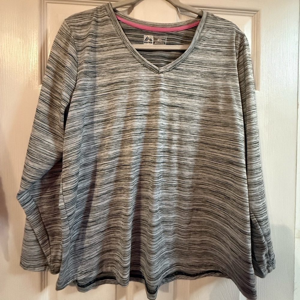 RBX Gray Striped Top with Pink Trim - Picture 2 of 5